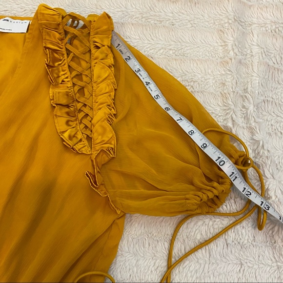 NWOT ASOS Design Mustard Yellow Mini V-Neck Ruffle Dress 12 - Picture 15 of 15